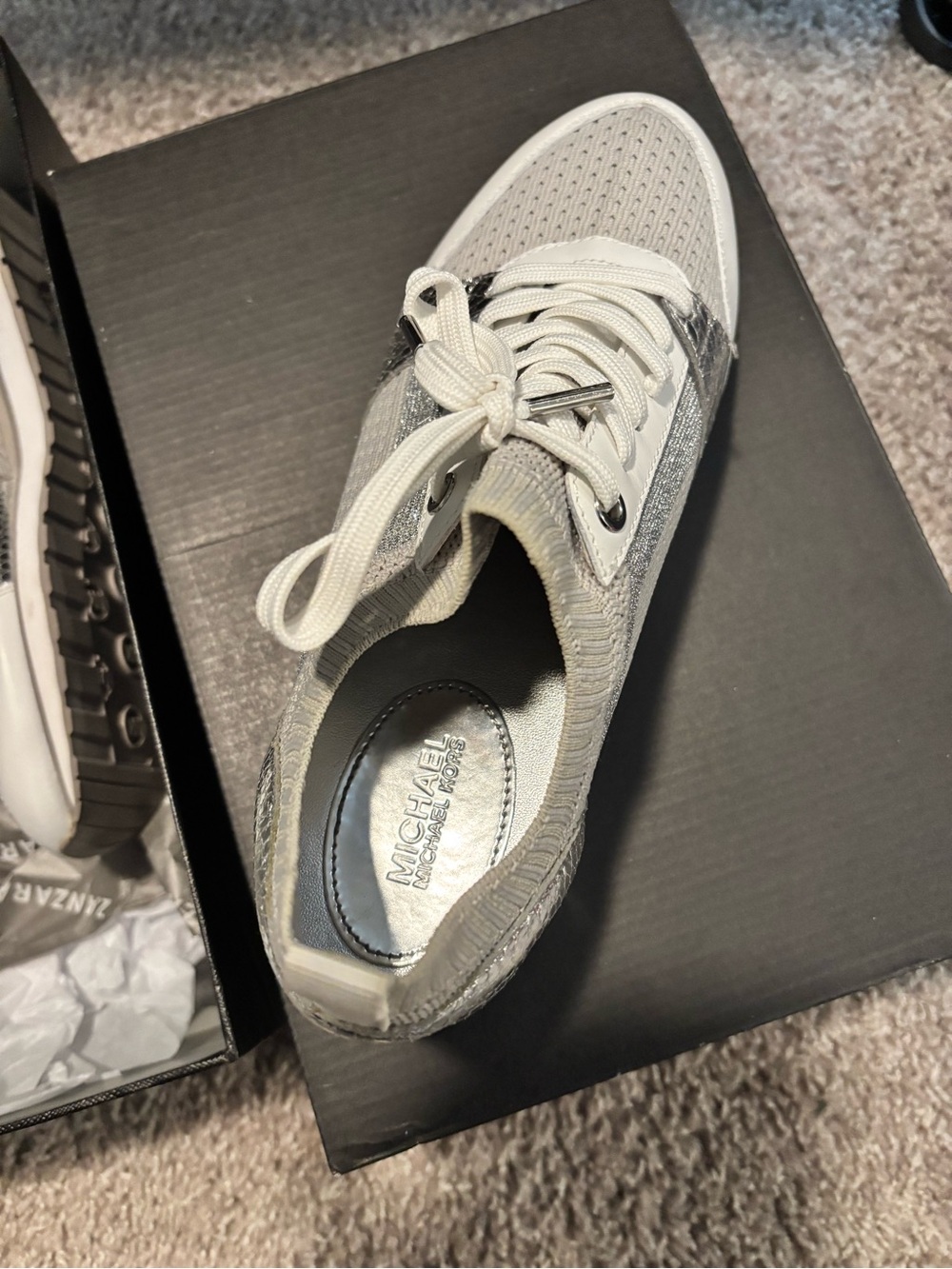Michael Kors Silver and Light Gray Women's Sneakers - Picture 6 of 7